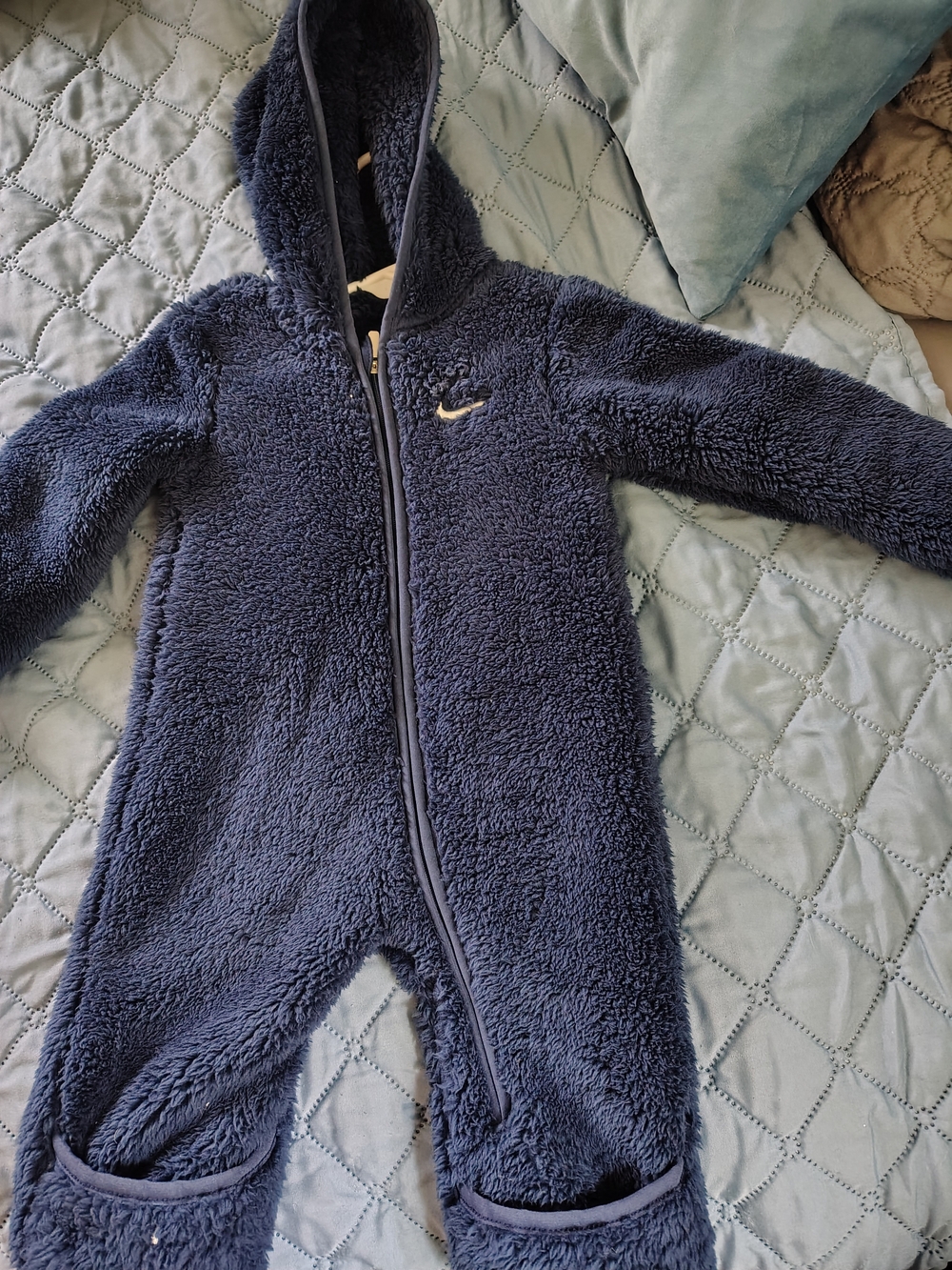Nike Navy Sherpa Hooded One-Piece Footie